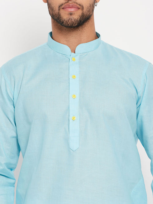 Vastramay Men's Aqua Cotton Kurta